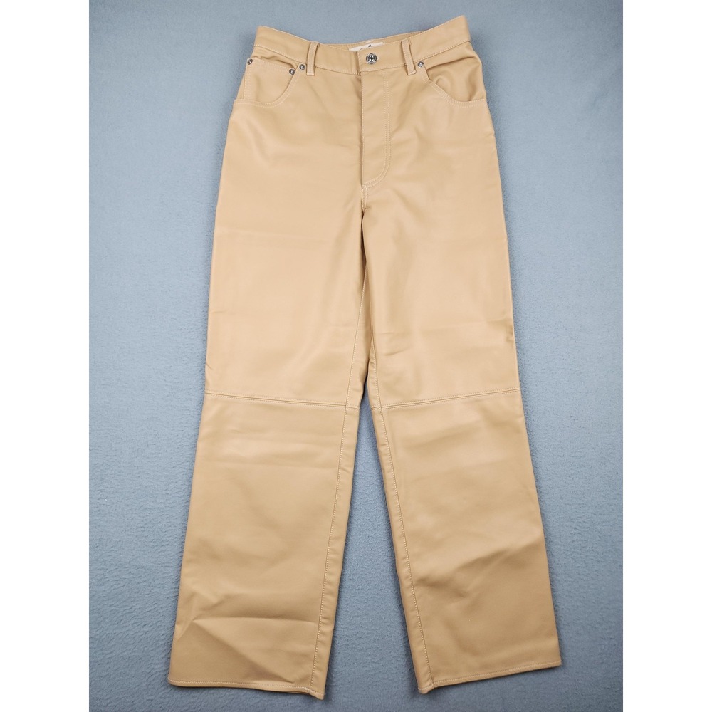 We The Free Dress Pants Womens 4 Beige Faux Leather Straight 5 Pocket Casual